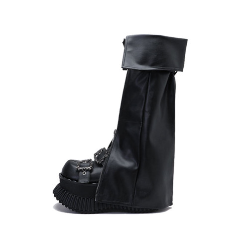 暗黑龐克鞋y2k輕亞風腿套增高厚底鞋可拆卸褲琯靴子夏款女長筒靴