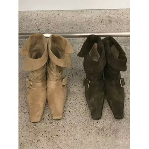 法式小方頭短靴女2025新款韓版小衆設計復古西部靴絨面中筒靴女靴