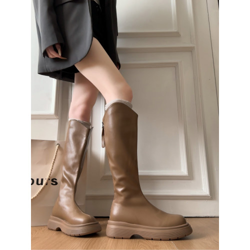 黑色不過膝厚底靴子女長筒靴2026新款春季配裙子增高顯瘦騎士長靴