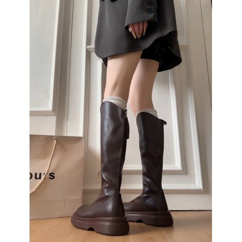 黑色不過膝厚底靴子女長筒靴2026新款春季配裙子增高顯瘦騎士長靴