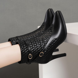 真皮高跟鞋女2026年新款秋冬款細跟短筒側拉鍊短靴防水台馬丁靴女