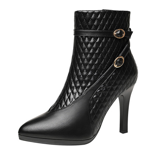 真皮高跟鞋女2026年新款秋冬款細跟短筒側拉鍊短靴防水台馬丁靴女