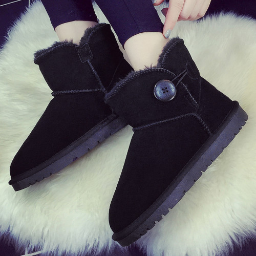 2025年冬季新款真皮雪地靴女牛皮短靴短筒加厚保暖防滑一腳蹬棉鞋