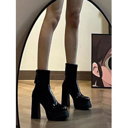 英倫風超高跟靴子女韓版時尚粗跟後拉鍊瘦瘦短靴2026年秋冬季新款