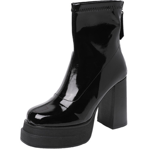 英倫風超高跟靴子女韓版時尚粗跟後拉鍊瘦瘦短靴2026年秋冬季新款