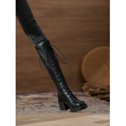 靴子女長筒靴2025新款春秋復古長靴女高跟粗跟騎士靴女厚底高筒靴