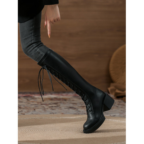 靴子女長筒靴2025新款春秋復古長靴女高跟粗跟騎士靴女厚底高筒靴 靴子女長筒靴2025新款春秋復古長靴女高跟粗跟騎士靴女厚底高筒靴