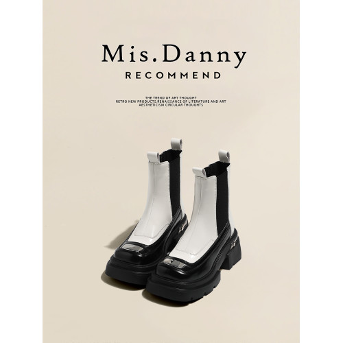 與愛私奔~增高6.5cm方頭馬丁靴女2025新款厚底菸筒單靴切爾西短靴