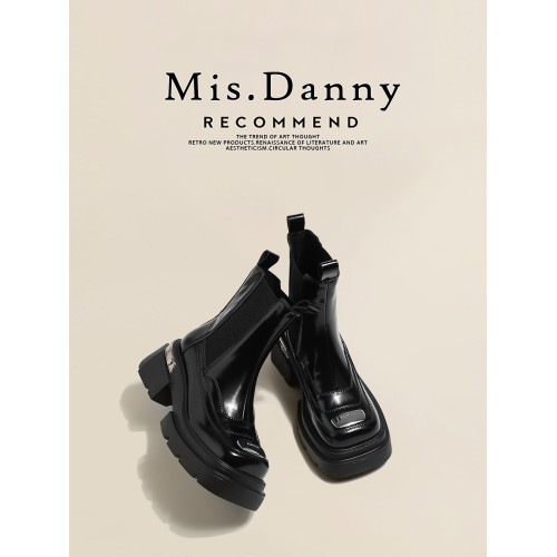 與愛私奔~增高6.5cm方頭馬丁靴女2025新款厚底菸筒單靴切爾西短靴