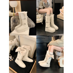 灰色長筒雪地靴女2025冬季新款厚底中筒加絨東北棉鞋保暖高筒靴子