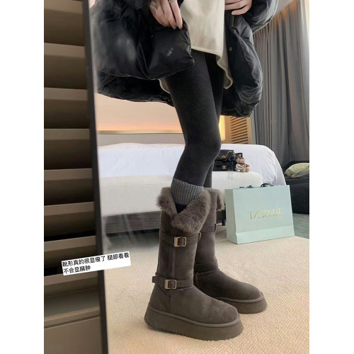 灰色長筒雪地靴女2025冬季新款厚底中筒加絨東北棉鞋保暖高筒靴子