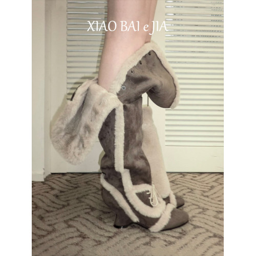 韓國小衆新品！加厚羊皮毛一體雪地靴女2026冬季新款坡跟保暖棉靴