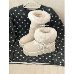 春日商店毛毛厚底雪地靴女款2025新款冬季加絨加厚棉鞋保暖棉靴