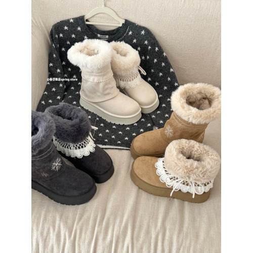 春日商店毛毛厚底雪地靴女款2025新款冬季加絨加厚棉鞋保暖棉靴