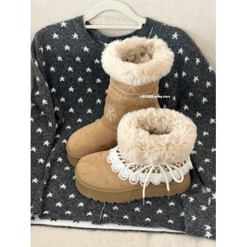 春日商店毛毛厚底雪地靴女款2025新款冬季加絨加厚棉鞋保暖棉靴