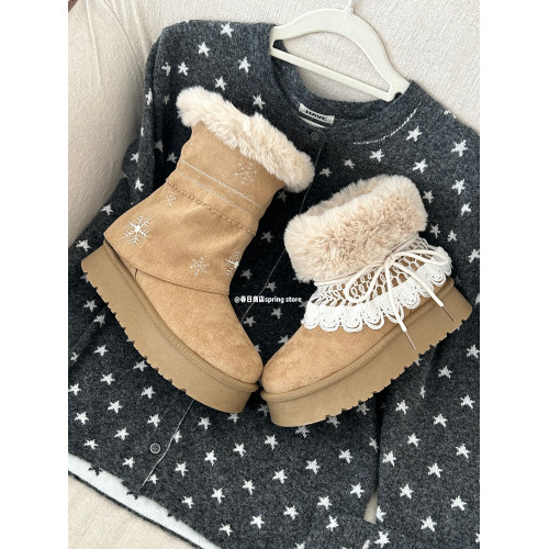 春日商店毛毛厚底雪地靴女款2025新款冬季加絨加厚棉鞋保暖棉靴