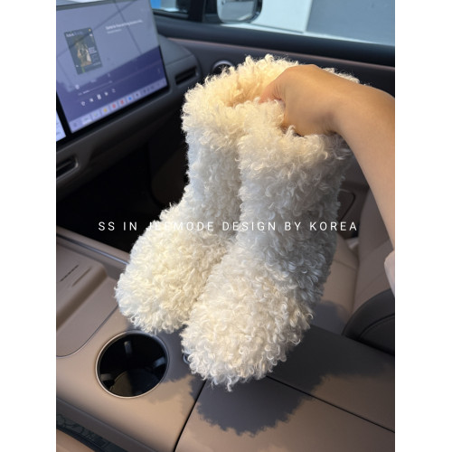 小池在首爾冬季新款加厚保暖厚底舒適卷卷毛絨雪地靴可愛毛絨棉靴