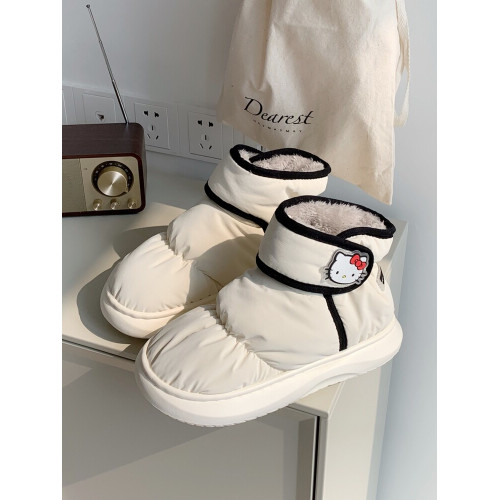 細細條 可愛HelloKitty凱蒂貓防水麵包棉鞋女冬外穿魔術貼雪地靴