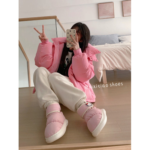 細細條 可愛HelloKitty凱蒂貓防水麵包棉鞋女冬外穿魔術貼雪地靴