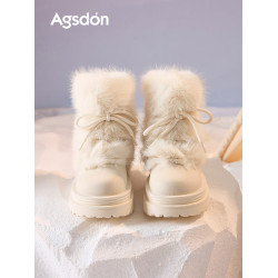 厚底雪地靴女2026新款冬季加絨保暖毛毛棉鞋小個子增高白色短靴子