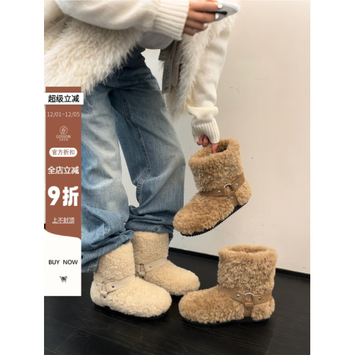 厚底毛毛鞋雪地靴女2026新款冬季加絨加厚短靴保暖勃肯雪地棉鞋子