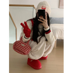 細細條 加絨加厚冬天保暖外穿雪地靴網紅撞色厚底防滑時尚棉鞋女