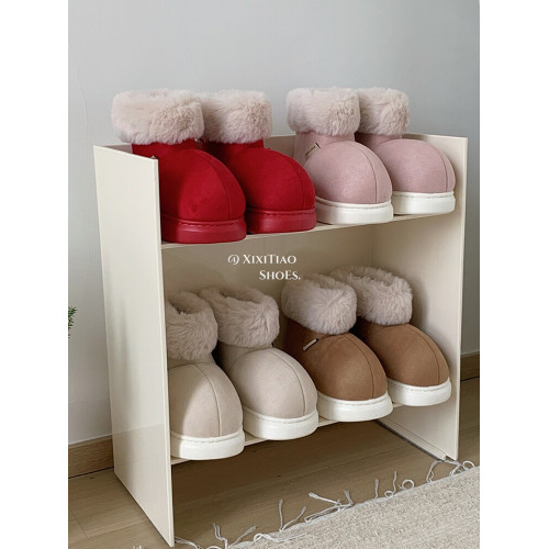 細細條 加絨加厚冬天保暖外穿雪地靴網紅撞色厚底防滑時尚棉鞋女