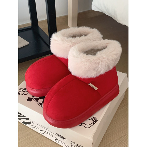 細細條 加絨加厚冬天保暖外穿雪地靴網紅撞色厚底防滑時尚棉鞋女