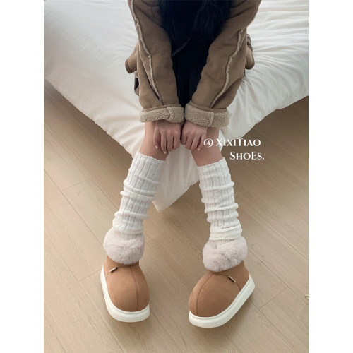 細細條 加絨加厚冬天保暖外穿雪地靴網紅撞色厚底防滑時尚棉鞋女