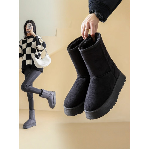 厚底雪地靴女款冬季加絨加厚東北大棉鞋防滑防水中筒休閒軟底短靴