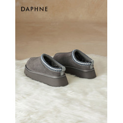 達芙妮厚底雪地靴女冬季加絨鞋子2025新款防滑棉靴一腳蹬保暖棉鞋