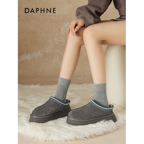 達芙妮厚底雪地靴女冬季加絨鞋子2025新款防滑棉靴一腳蹬保暖棉鞋