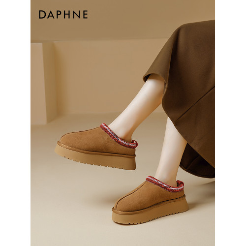 達芙妮厚底雪地靴女冬季加絨鞋子2025新款防滑棉靴一腳蹬保暖棉鞋