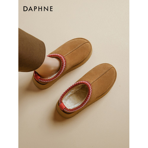 達芙妮厚底雪地靴女冬季加絨鞋子2025新款防滑棉靴一腳蹬保暖棉鞋