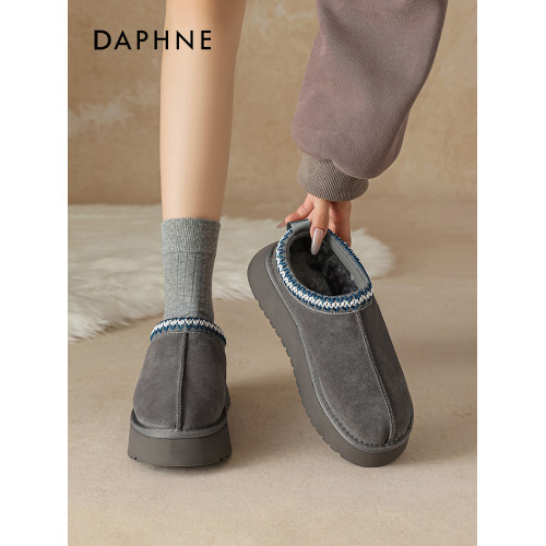 達芙妮厚底雪地靴女冬季加絨鞋子2025新款防滑棉靴一腳蹬保暖棉鞋