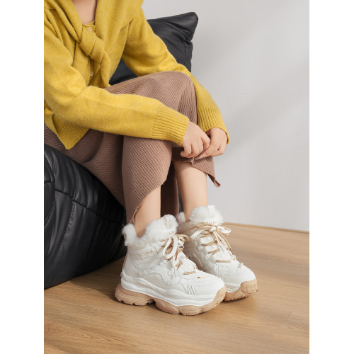 厚底內增高雪地靴女2025冬季新款高幫加絨老爹鞋保暖休閒運動棉鞋