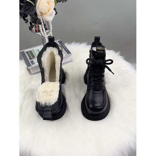 軟皮羊毛馬丁靴女2025冬季新款皮毛一體百搭雪地靴加絨加厚底棉鞋