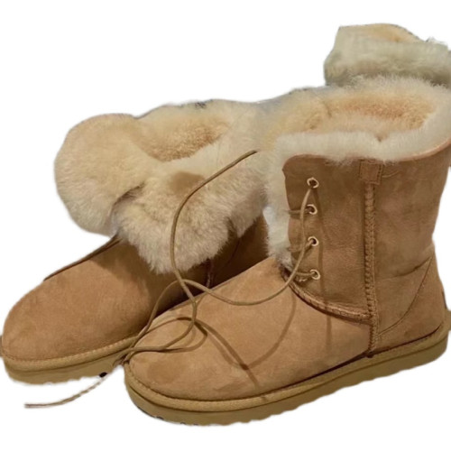 姬麗美人加絨加厚短靴系帶2024冬季新款短筒棉鞋保暖百搭雪地靴女