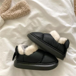 後跟蝴蝶結~！仙女風ins加厚加絨防水雪地靴女防滑保暖包跟棉鞋潮