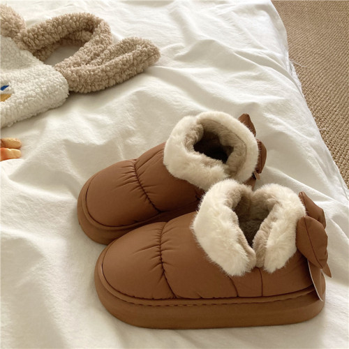 後跟蝴蝶結~！仙女風ins加厚加絨防水雪地靴女防滑保暖包跟棉鞋潮