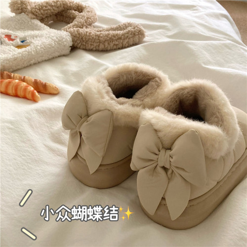 後跟蝴蝶結~！仙女風ins加厚加絨防水雪地靴女防滑保暖包跟棉鞋潮