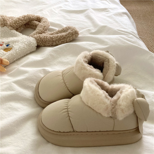 後跟蝴蝶結~！仙女風ins加厚加絨防水雪地靴女防滑保暖包跟棉鞋潮