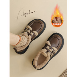 雪地靴女2025新款冬季厚底加絨樂福鞋勃肯棉鞋毛毛短靴子小皮鞋爆