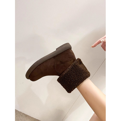 歐貨爆款純皮兩穿繙邊平跟中筒靴女冬繙毛真皮加絨雪地靴保暖棉靴