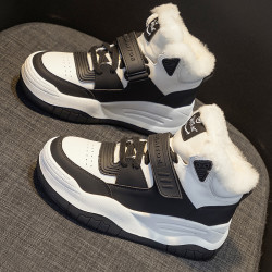 真皮高幫雪地靴女冬季2025新款加絨東北大棉鞋休閒運動厚底小白鞋