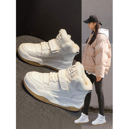 真皮高幫雪地靴女冬季2025新款加絨東北大棉鞋休閒運動厚底小白鞋