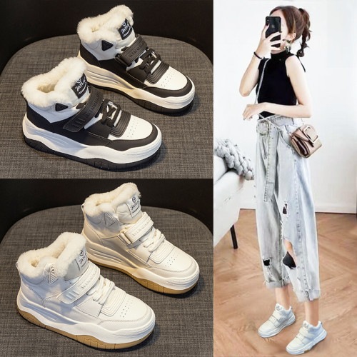 真皮高幫雪地靴女冬季2025新款加絨東北大棉鞋休閒運動厚底小白鞋