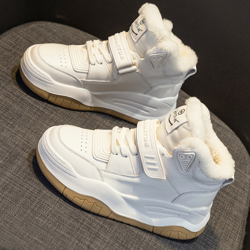 真皮高幫雪地靴女冬季2025新款加絨東北大棉鞋休閒運動厚底小白鞋