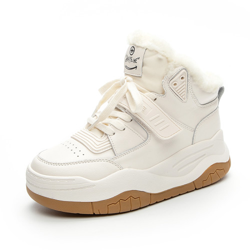 真皮高幫雪地靴女冬季2025新款加絨東北大棉鞋休閒運動厚底小白鞋