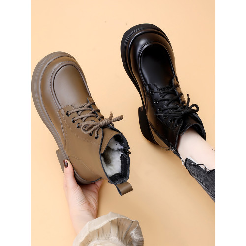 羊毛軟皮厚底雪地靴女2025年新款冬季加絨防滑馬丁靴保暖加厚棉靴